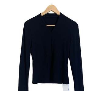 Commense Black V-Neck Bodycon‎ Jersey T-Shirt Large